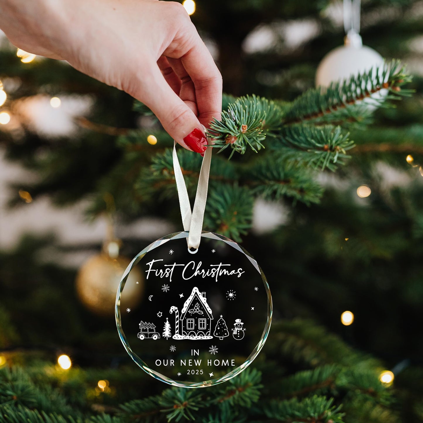 TUMSHANIP New Home Ornament 2025 - First Home Christmas Ornament 2025 - House Warming Gifts New Home - Housewarming Gift Presents for Women, Couple - New House Owners Gift Ideas - Glass Ornament