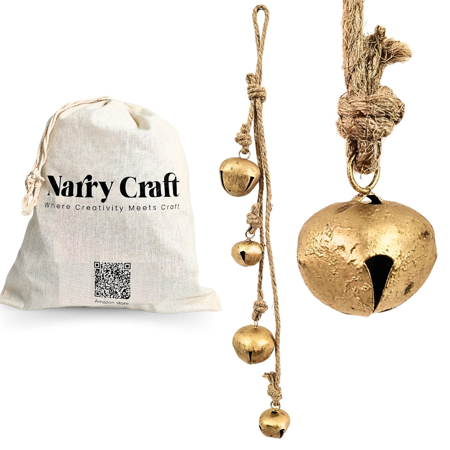 Rustic Hanging Ornaments Bells – Handcrafted Wind Chimes with 1-Inch and 3-Inch, Bell Cluster for Home, Garden, Porch Handmade Hanging Lucky Bells On Rope (Brass 2, Small 2)