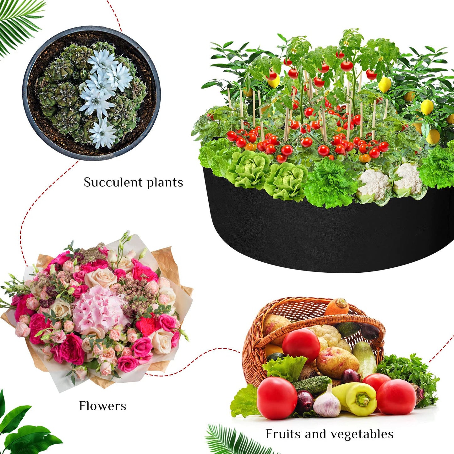 Zhehao 4 Pcs 100 Gallon Fabric Raised Planting Bed Round Garden Grow Bags Heavy Duty Breathable Fabric Raised Planter Container for Gardening Vegetables Herbs and Plants Outdoor