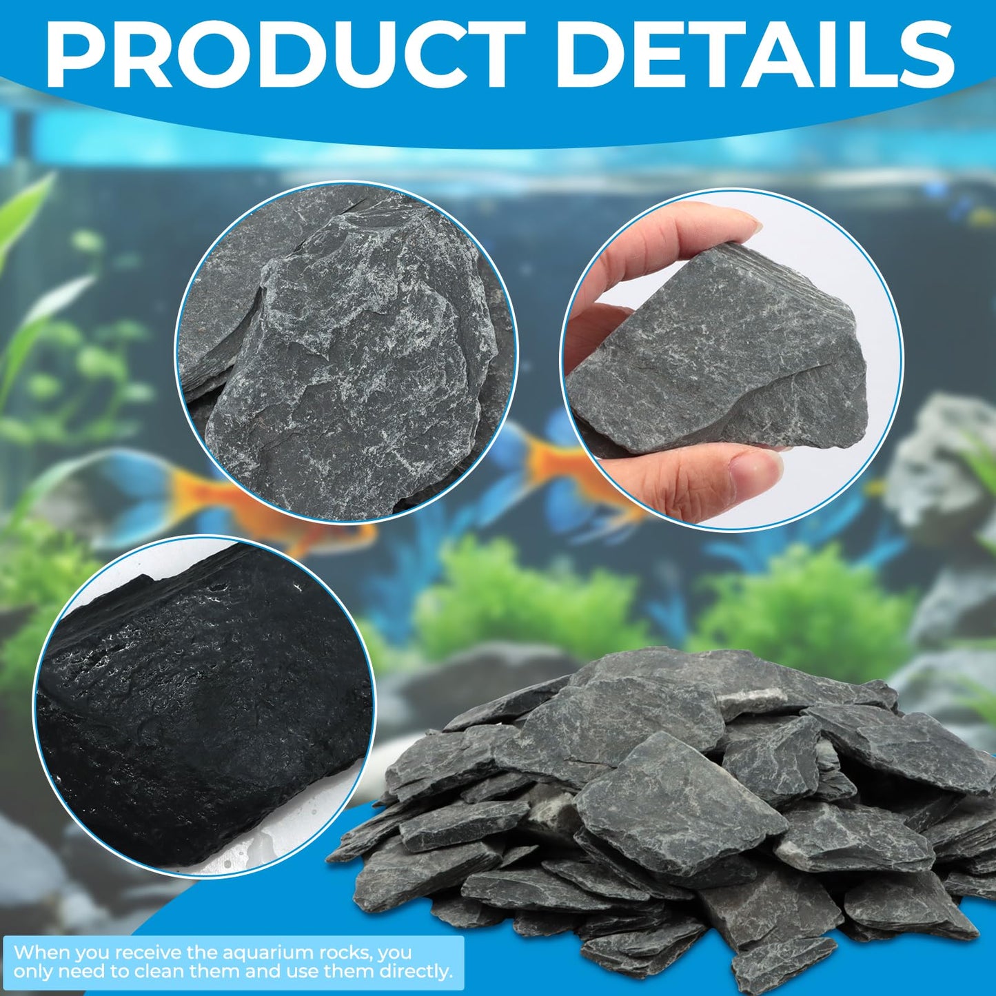 VOKOY 2.5lb Natural Slate Stone, Aquarium Rocks Decoration Aquascaping Stone Landscaping Model for Fish Tank Decor Terrariums Paludariums Reptile Enclosures Gardens, 1-2 inches