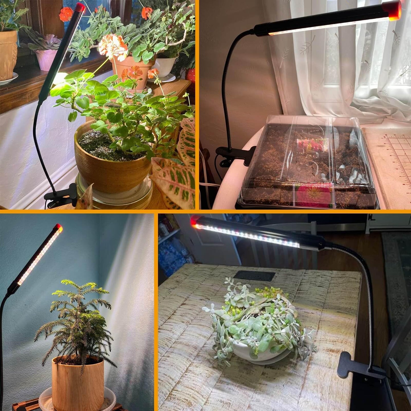 JINHONGTO 2Pack Small Clip Grow Lights for Indoor Plants, Bonsai, Mini Full Spectrum Pot Plant Grow Light, 4/8/12/16/20H Timer, 9 Watt Power Draw, NO Need Adapter