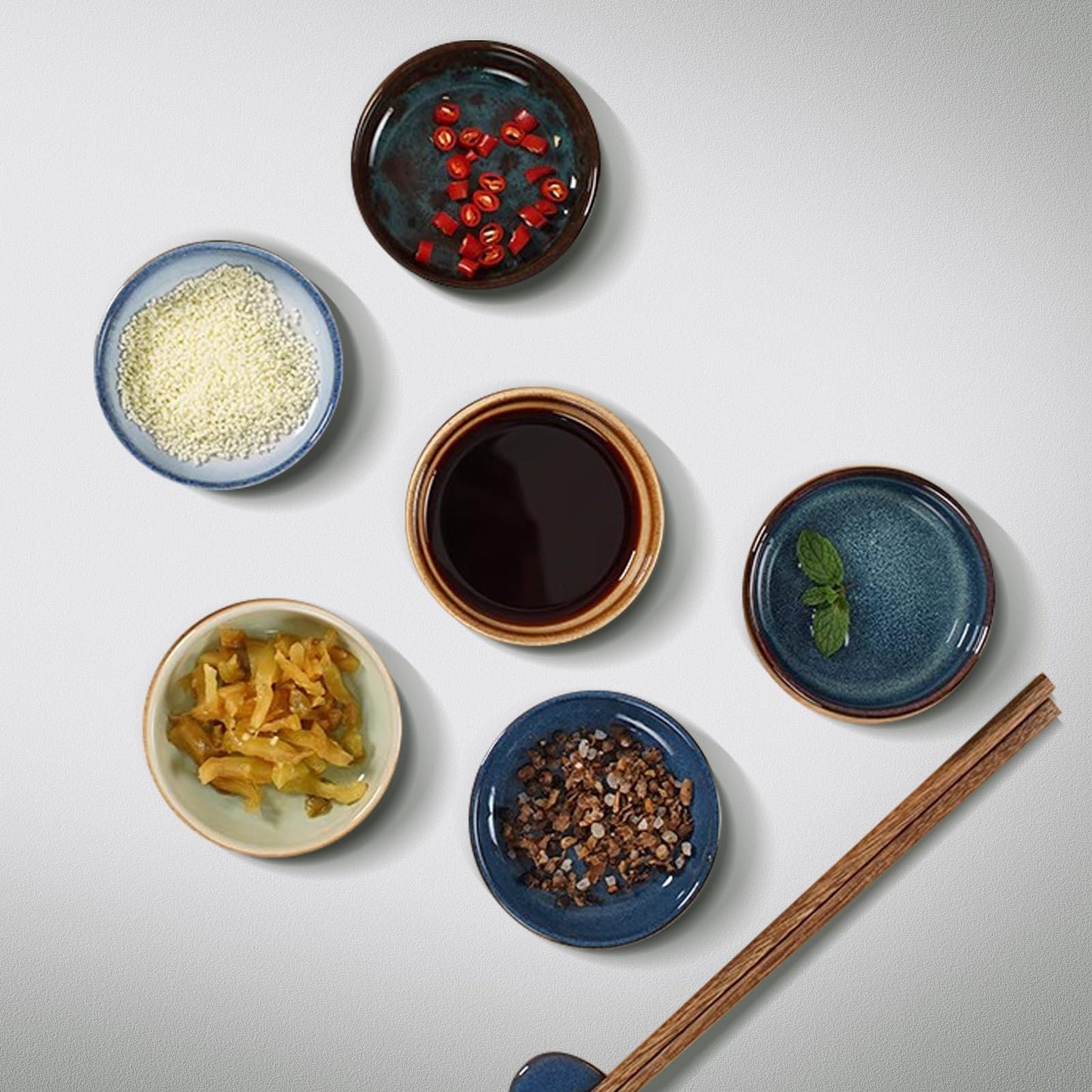 Fitzkor 3.25 Inch- Set of 6 Dipping Bowls, Ceramic Soy Sauce Dipping Dish set, Chip and Dip bowl, Serving bowl for side dish, Mini Appetizer Plates for Condiment Sushi Ketchup