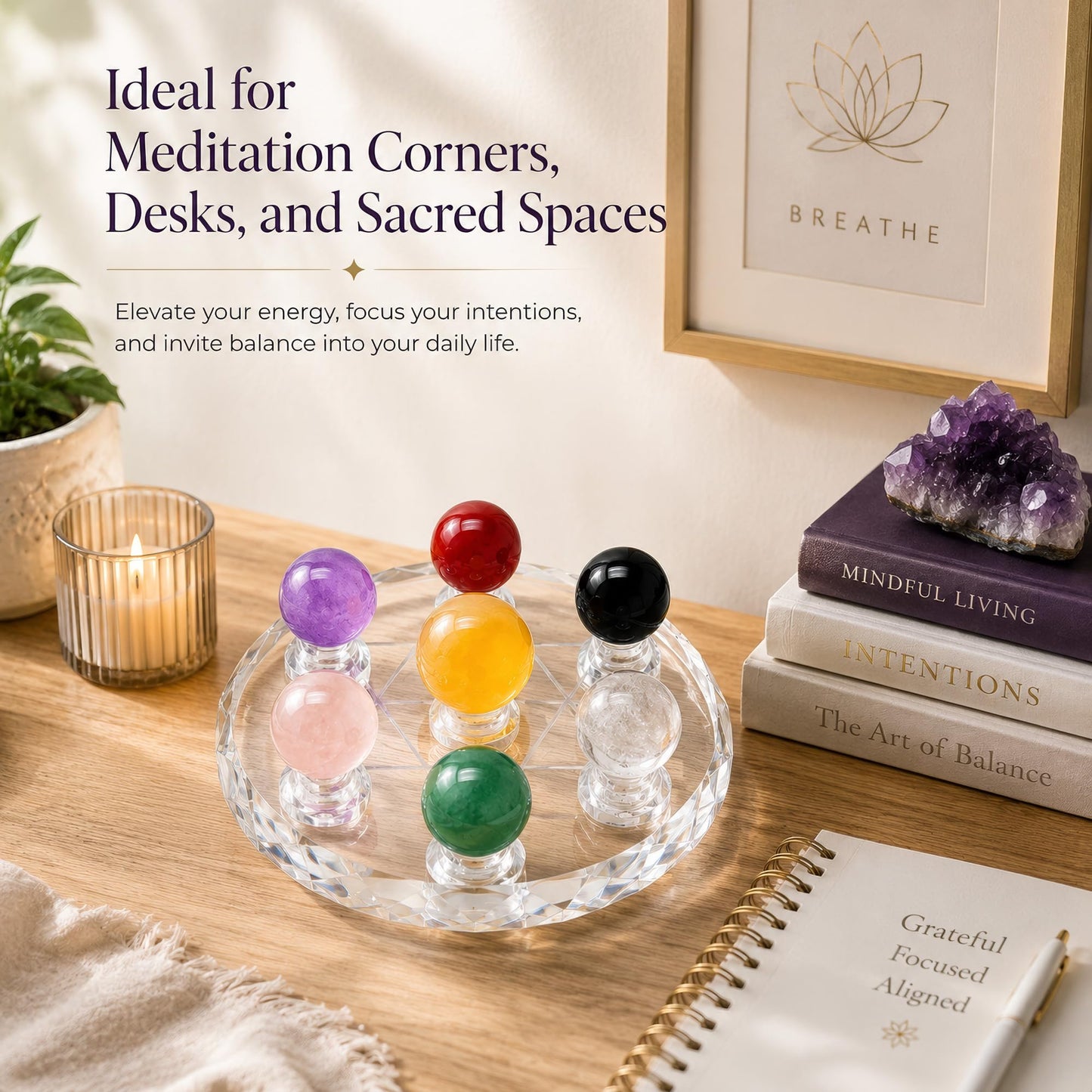 Chiorgone Natural Crystal Sphere Seven Star Array - Feng Shui Chakra Healing Energy Home Office Decor Set.(Multicolour)