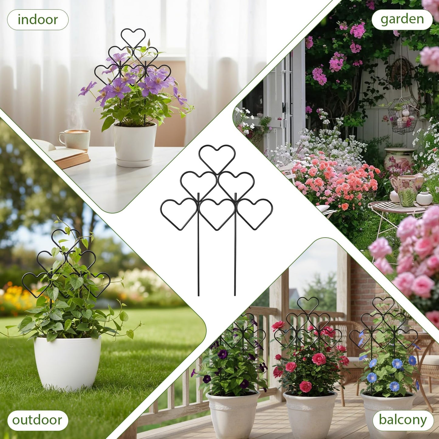 ZOUTOG 15 Inch Trellis for Climbing Plants Outdoor 9 Pack,Rustproof Metal Garden Trellis for Potted Plants,Sturdy Houseplant Support Indoor Outdoor for Ivy Pothos Monstera Hoya Flower Vine