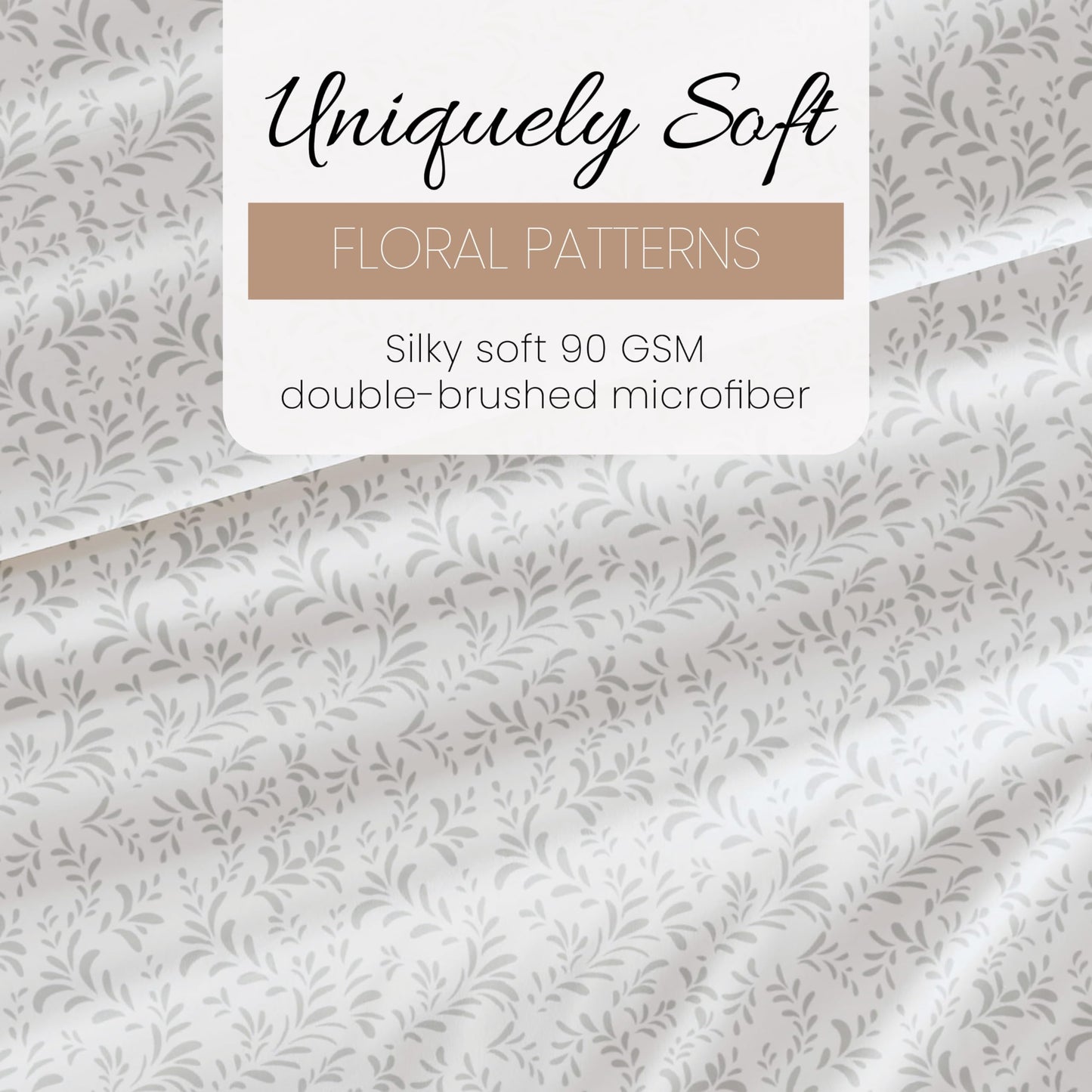 Linen Market Double-Brushed Patterned Microfiber Queen Sheet Set 4 Piece – Oeko-TEX Certified Ultra Soft & Wrinkle-Free - 16" Deep Pocket Sheets - Easy Care Queen Size - Burst of Vines Light Gray