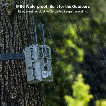 GardePro E8 2.0 WiFi Trail Camera (Non-Cellular) with 5200mAh Battery Solar Panel, 4K Video & 64MP Photo, 64GB SD Card, Dual Antennas, Stable Connection, On-Site App Viewing, Motion Activiated