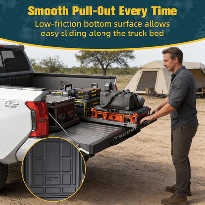 Trumgeta Slide-Out Truck Bed Cargo Tray Fit for Mid-Size & Full-Size Pickup, Fast-Drain Channel & Safer Wrapped Edges, Cargo Storage System with Easy Tailgate Access