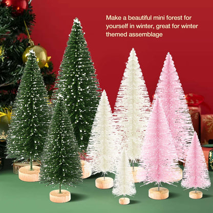 9Pcs Mini Christmas Trees Christmas Decor Artificial Christmas Decorations with 4 Sizes, Christmas Tree Bottle Brush Trees Christmas Table Decorations (Green Beige Pink)