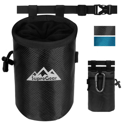 supregear Chalk Bag for Rock Climbing, Large Zipper Pocket with Brush Holder, Drawstring Closure, and Carabiner Clip, Ideal for Bouldering, Weightlifting, Gym, Black