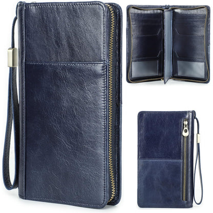CataPurus Top Grain Leather Travel Passport Wallet Holder for Man & Woman, Handmade with Three-Layer for 4 Passports & Multi Cards, RFID Blocking Large Capacity for Cards/Passports/Tickets, Blue