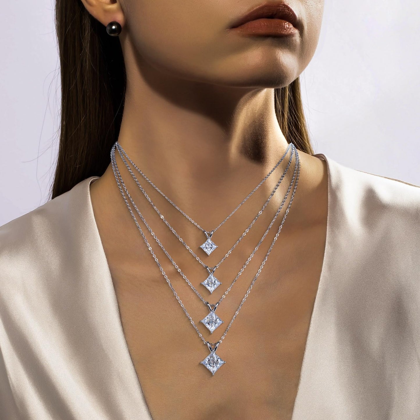 AnuClub Princess Cut Moissanite Pendant Necklace 2CT D Color VVS1 925 Sterling Silver Everyday Wear Necklace for Women Wife Her with Certificate, 40+2+3cm Adjustable Chain
