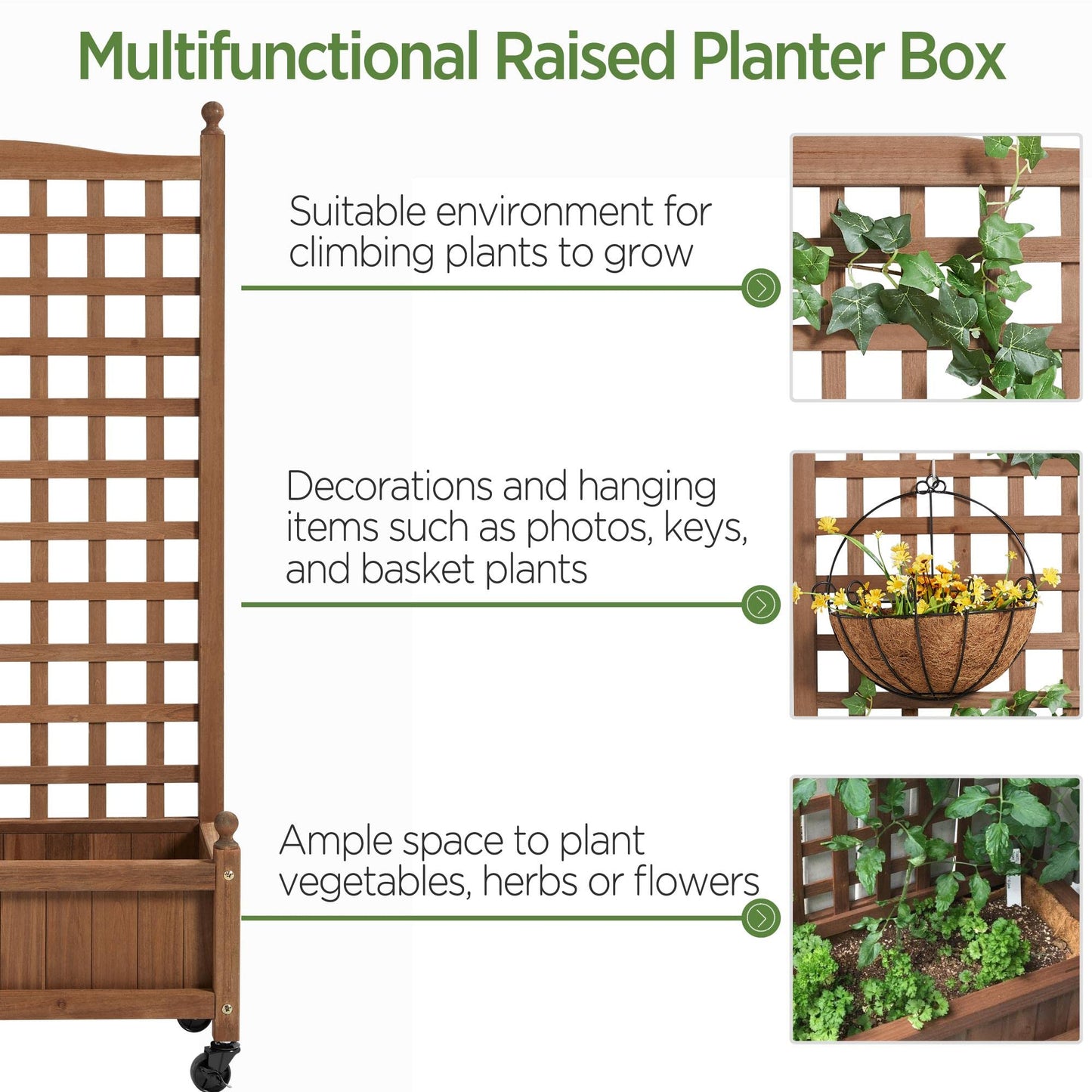 Yaheetech 2pcs 50" H Raised Garden Bed with Trellis & Wheels Standing Vertical Horticulture Planter Box for Vine Climbing Plants, Flowers, Herbs Brown
