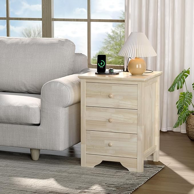 Bonnlo Solid Wood Nightstand Unfinished