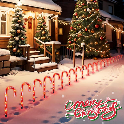 10" Christmas Candy Cane Lights (10PCS) for Landscape Decoration,Red & White Pathway Makers Lights (Include Stakes)