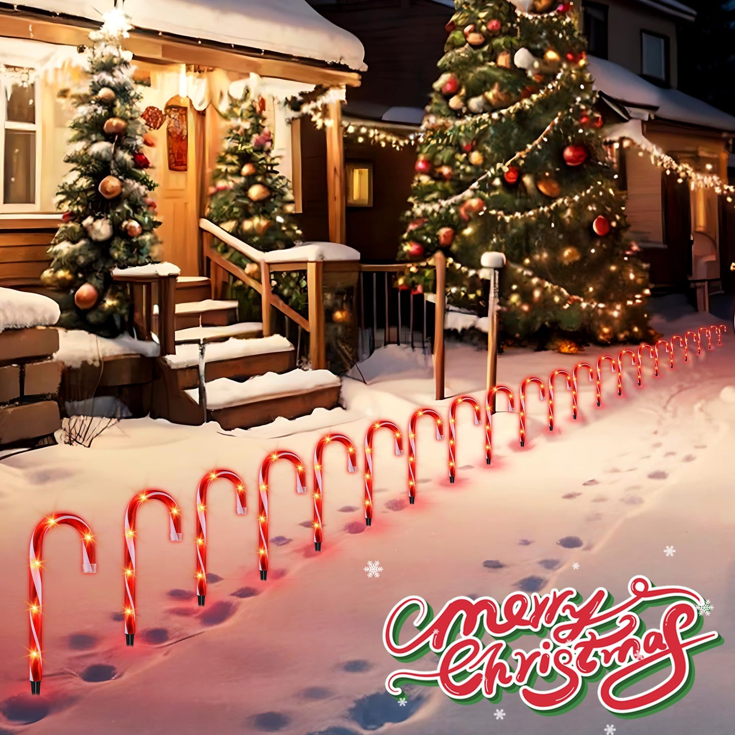 10" Christmas Candy Cane Lights (10PCS) for Landscape Decoration,Red & White Pathway Makers Lights (Include Stakes)