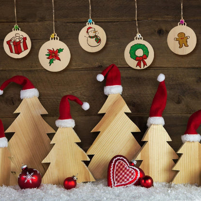 pojah 60Pcs Wood Slices,3.5" Wooden Christmas Ornaments,Unfinished Predrilled Wood Circles for Crafts Centerpieces,DIY Round Wooden Discs Hanging Decorations