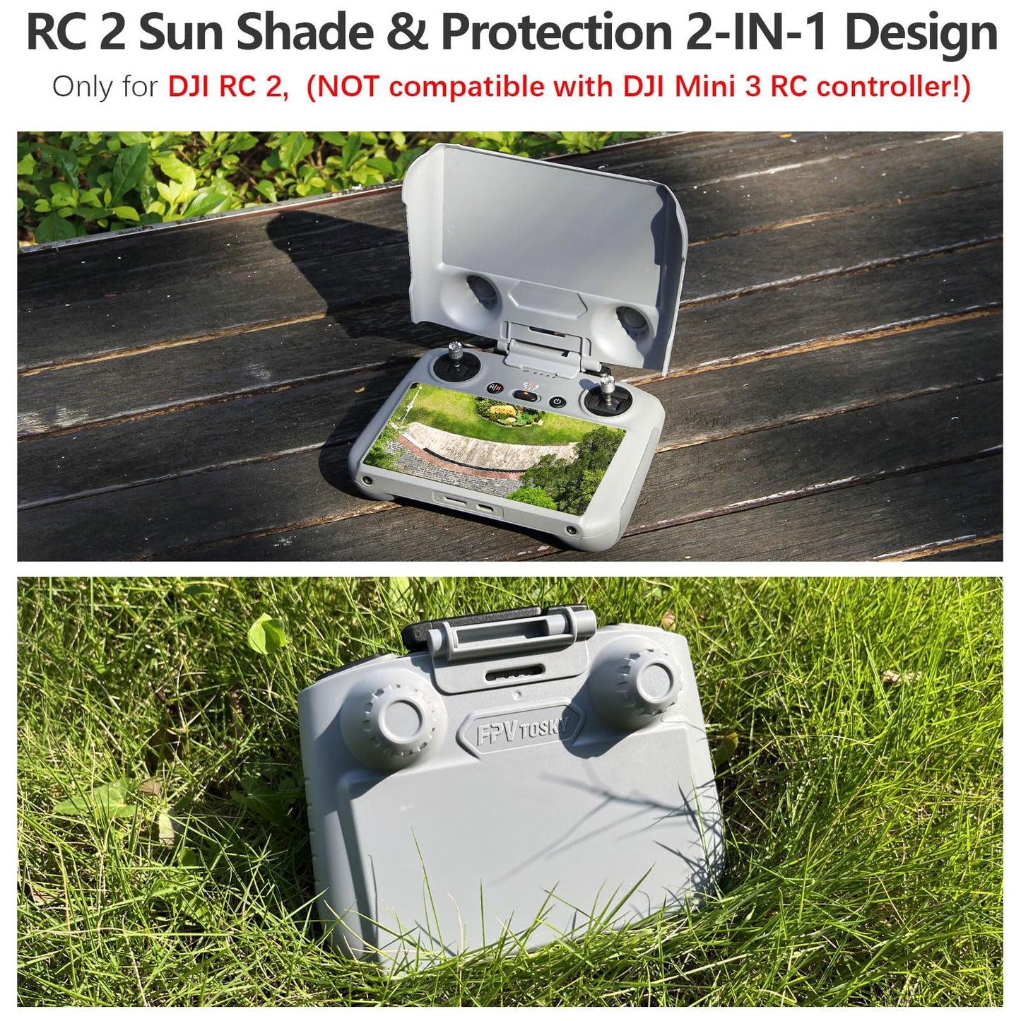 FPVtosky Mini 5/4 Pro RC 2 Sun Hood | Joystick Guard | Screen Protector - 3-in-1 RC-2 Remote Control Mount for DJI Mini5 / 4 Pro/Air 3, DJI Mini 5 Accessories, Drone Accessories