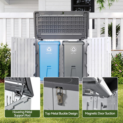 Aoxun Outdoor Storage Cabinet 35 Cu.Ft Resin Waterproof Horizontal Storage Shed for Garbage Bin, Generator, and Lawn Mower (White)