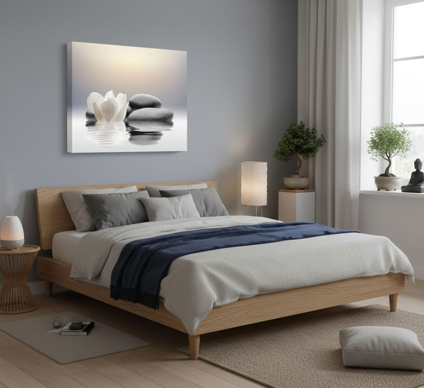 Zen Canvas Wall Art white Lotus Flowers and Black Massage Stones Spa Picture Wall Decor Poster Print Suitable for Yoga Meditation Room Bathroom Bedroom Study Home Decoration