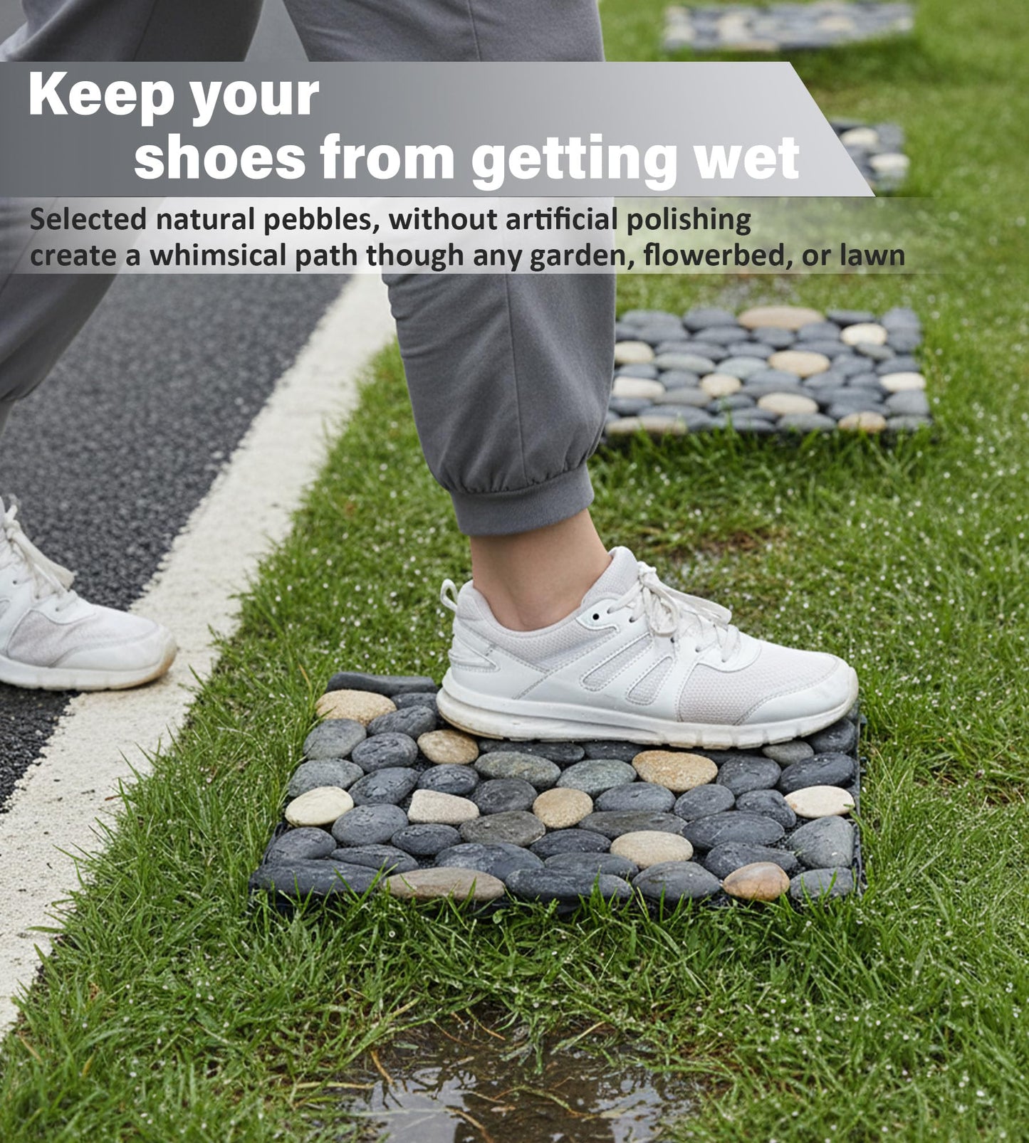 jxgzyy 4 Pcs Interlocking Stepping Stones Outdoor for Garden, 11.8" Square Pavers for Landscaping, Outside Pebble River Stone Mat for Yard Lawn Patio Pathway Walkway