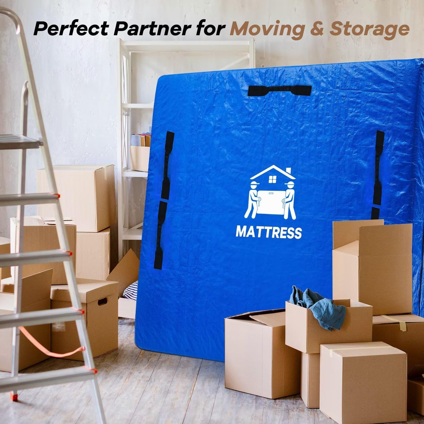 BETU Mattress Bags for Moving, Mattress Protector Waterproof Mattress Cover Queen Size Storage Bags with 8 Heavy-Duty Handles and Zipper for Bed Extra Thick Large Reusable (82"x62"x15" Blue)