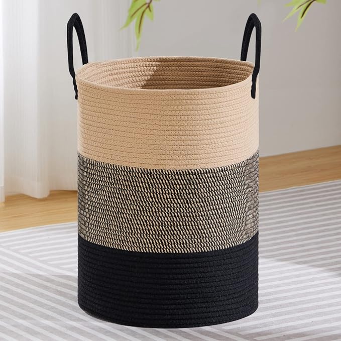 VIPOSCO Large Laundry Hamper, Tall Woven Rope Storage Basket