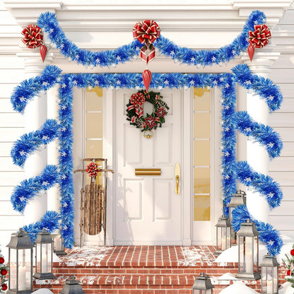 MARFOREVER Blue Snowflake Tinsel Garland Winter Wonderland Decorations, Winter Metallic Twist Garland for Winter Holidays New Year Weddings Party Home Wall Classroom Hanging Decor, 3 Pcs 19.7 FT