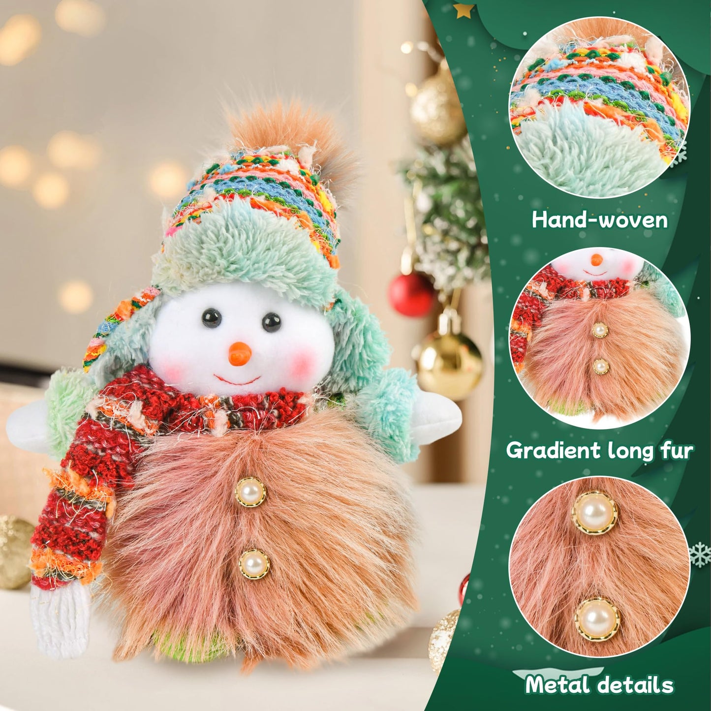 Fruasio Pastel Christmas Gnome and Snowman Set, Handcrafted Scandinavian Tomte Decor with Gradient Fur, Weighted Holiday Tabletop Decorations for Mantel Shelf Tiered Tray Winter Home Decor