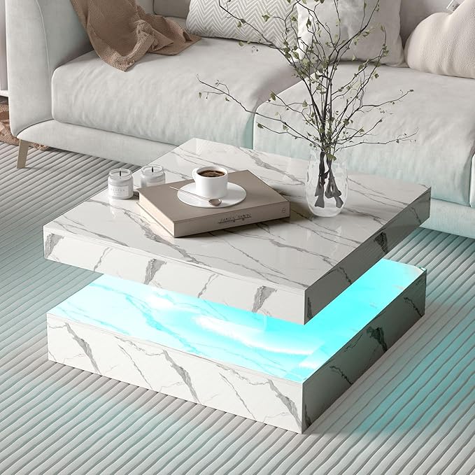 HedoAjim White Marble LED Coffee Table