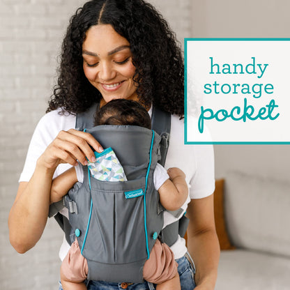 Infantino Swift Classic Baby Carrier, 2 Ways to Carry with Wonder Cover Bib, Adjustable Strap, Registry Essential, Baby Carrier for Newborn to Toddler 3,18-11,79kg, Gray