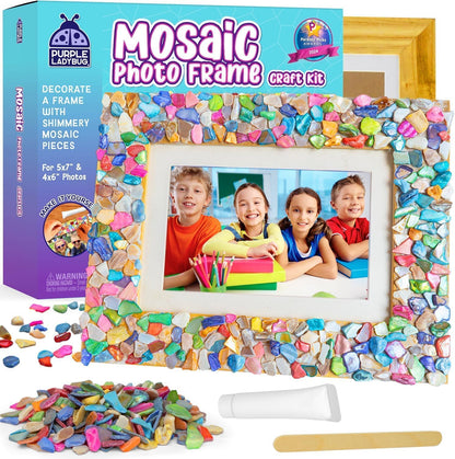 PURPLE LADYBUG Decorate Your Own Mosaic Photo Frame Craft Kits for Kids Age 6+ - 7 Year Old Girl Gifts, Birthday Gifts for 10 Year Olds Girls, DIY Arts and Crafts Activity for Kids Ages 6-10