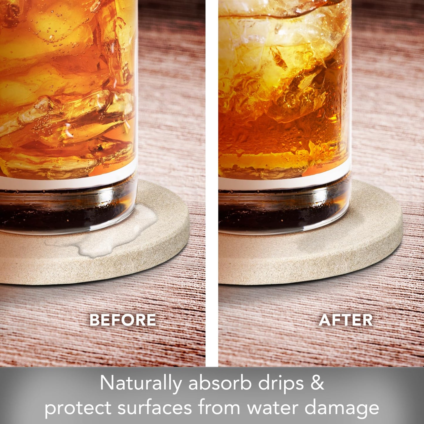 Thirstystone Natural Sandstone Coaster with Protective Cork Backing 4 Pack Eco-Friendly, Absorbent, Easily Wipes Clean