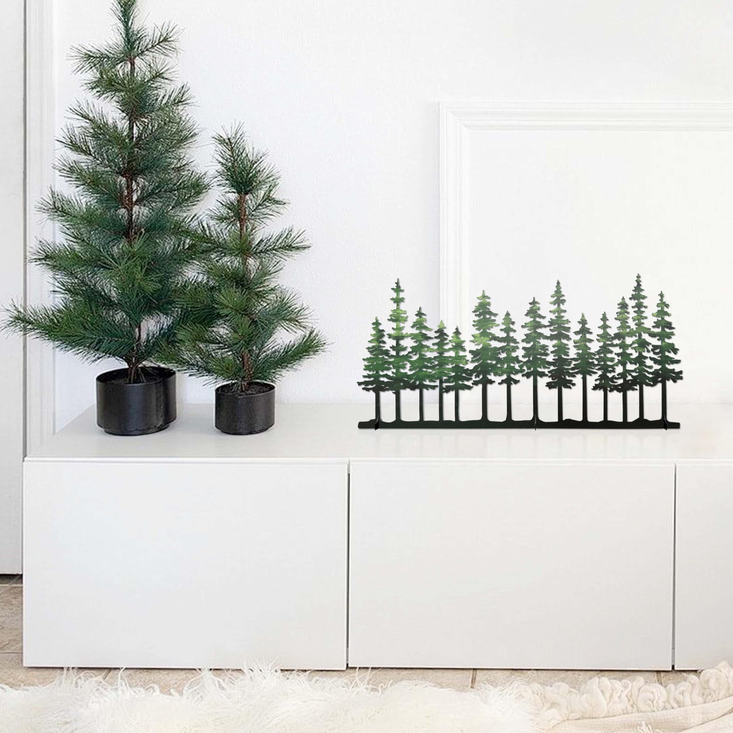 Metal Pine Tree Decor, Cabin Forest Tree and Nature Rustic Tabletop Decor, Mantel Centerpieces Shelf Decorations, Housewarming Gifts for Home Farmhouse Living Room Bedroom(Green)