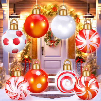 Jetec 8 Pcs 12 Inches Light Up Inflatable Christmas Balls Large Inflatable Christmas Balls PVC Giant Christmas Ornaments Oversized Christmas Balls for Holiday Garden Lawn Porch Tree