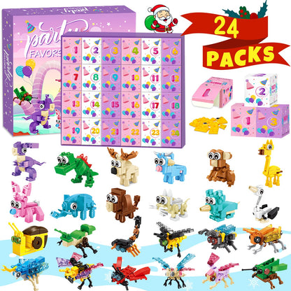 Ciesa Christmas Party Favors for Kids, 24 Packs Animal Insect Building Blocks Goodie Bag Stuffers Classroom Prizes, Birthday Party Favors Stocking Stuffers Christmas Valentines Day Gifts for Kids
