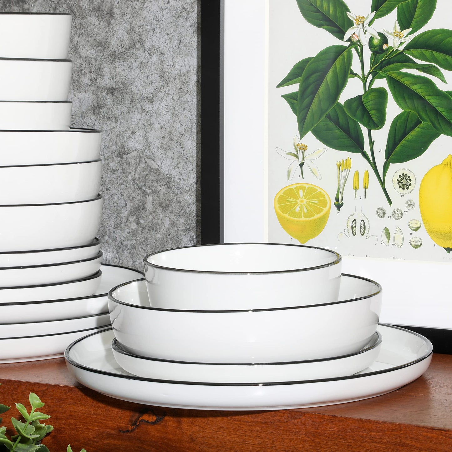Gibson Home Summer Shades 16 Piece Plates and Bowls Dishes Service for 4 Porcelain Dinnerware Set - White