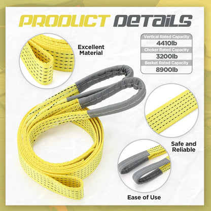 Vincreem 4 Pcs 2'' x 6' 8900lb Lift Sling Straps Heavy Duty Web Slings Straps Polyester Nylon for Hoist Car Outdoor Using