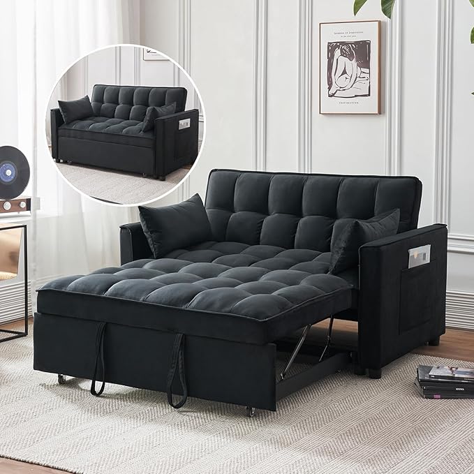 Futon Sofa Bed, Modern 3 in 1 Convertible Sleeper Sofa, Pull Out Couch Bed