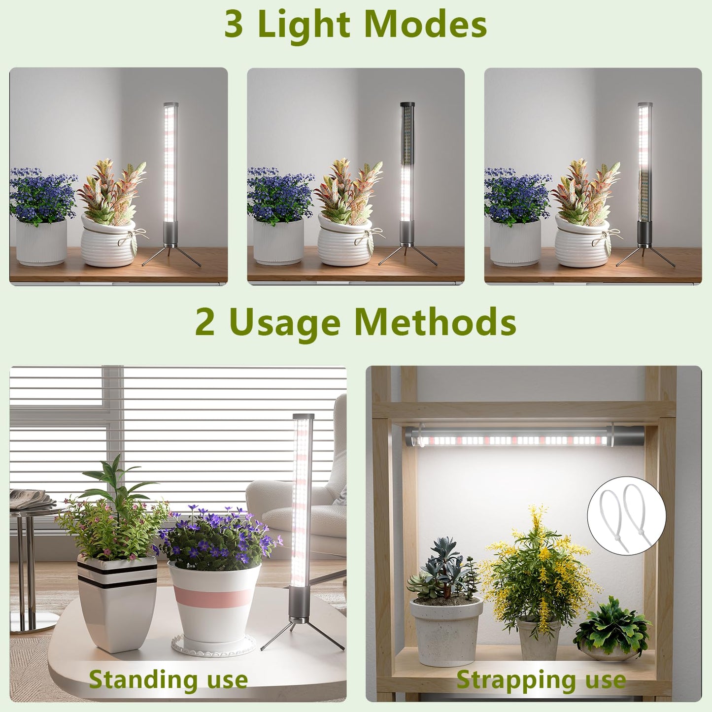 AWLYLNLL 2 Pack Grow Lights for Indoor Plant, 6000K T10 Vertical Standing LED Full Spectrum Plant Lights for Indoor Growing, 5-Level Dimmable, Auto On Off Timing 4/8/12/18Hrs,18.9‘’ Height