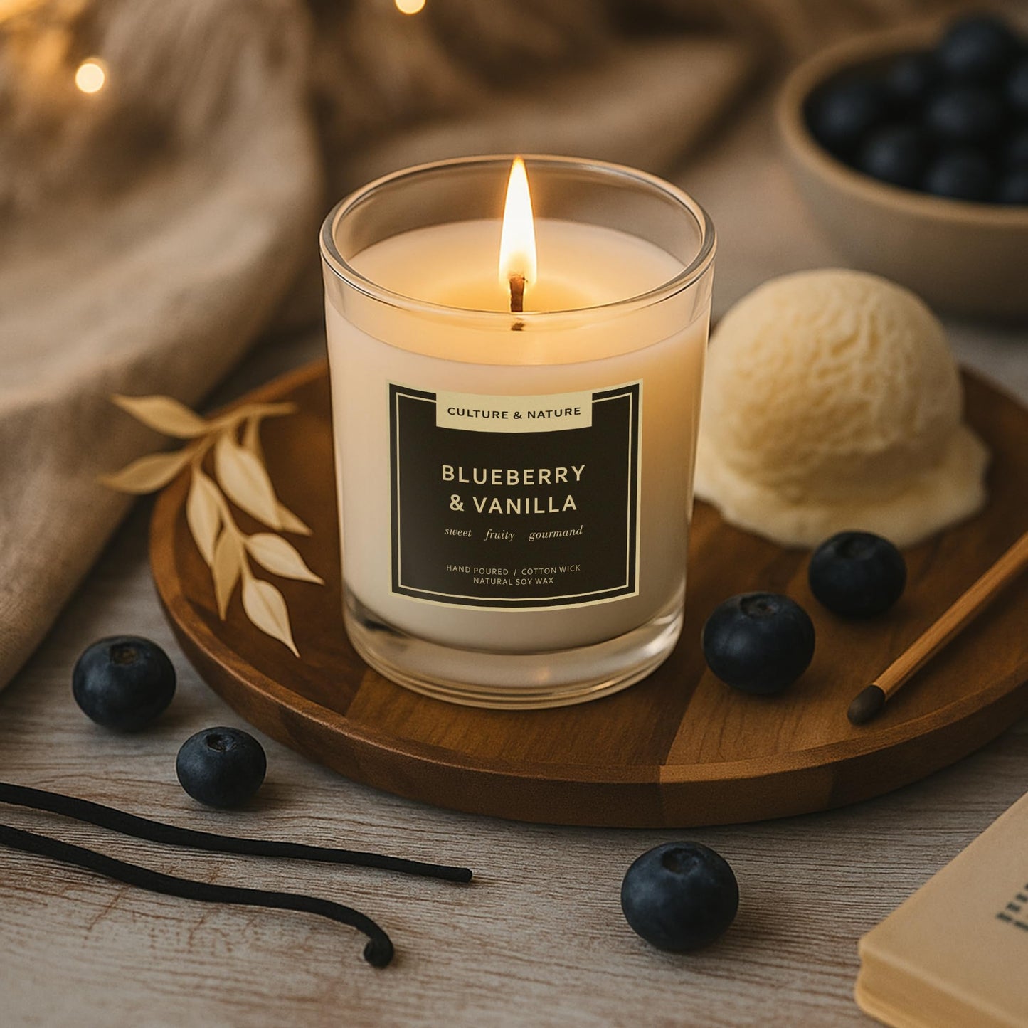 CULTURE & NATURE Natural Soy Wax Candle 7oz Blueberry & Vanilla Scented