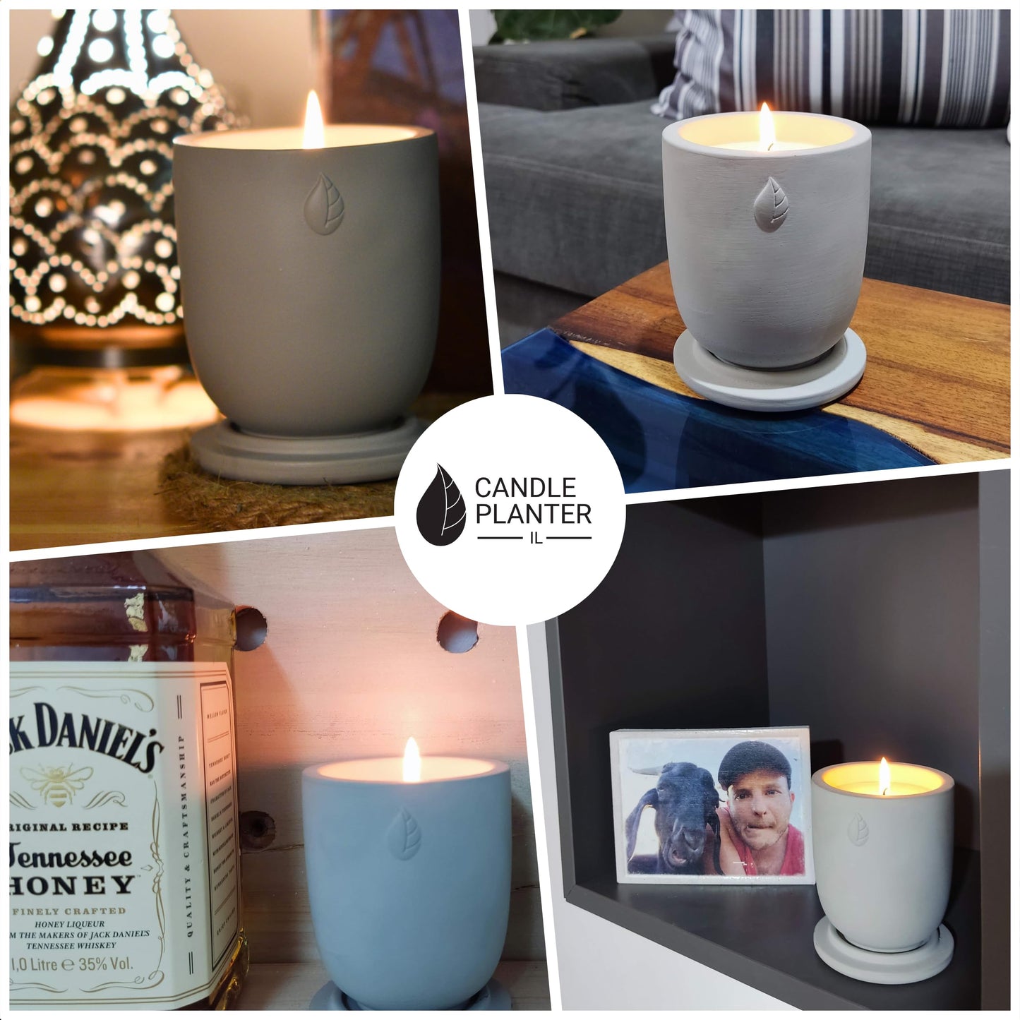 Matani Concrete Cement Candle Planter - Aromatherapy Soy, Dual Purpose Jar Gift (Black Sandalwood)