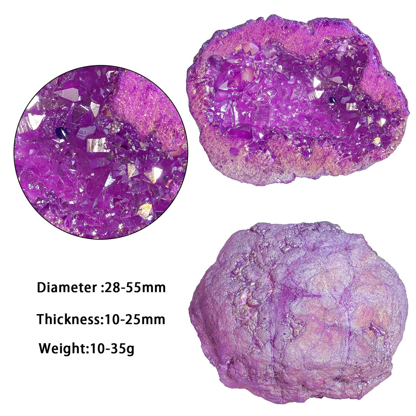moonsix Pack of 2 Angel Aura Quartz Geode Crystals for Reiki Healing, Titanium Coated Irregular Specimen for Home Office Decor, Purple