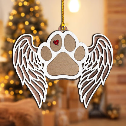 Personalized Dog Memorial Ornament - Angel Wings Pet Paw Print Decoration - Personalize with Your Dog's Name Or Message Using a Marker (Marker not Included)