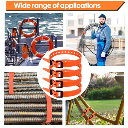 Blulu 4 Pack Reusable Industrial Straps 16" Length Reliable Tension Straps for Securing Bike Motor Gear -60 Lb. Working Load, Elastic Cable Ties for Welders Skis, Garden Hoses(Orange)