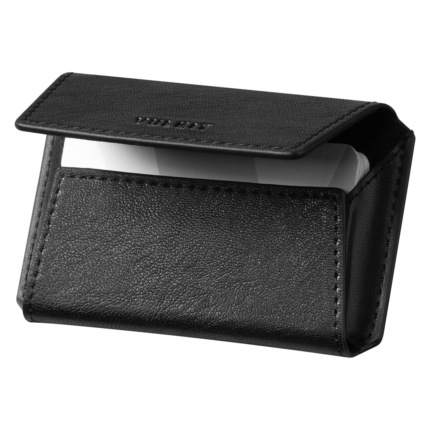 VULKIT Leather Business Card Holder Case for Men Slim Pocket Business Card Wallet Name Card Case Holder, Holds 20 Business Cards Black