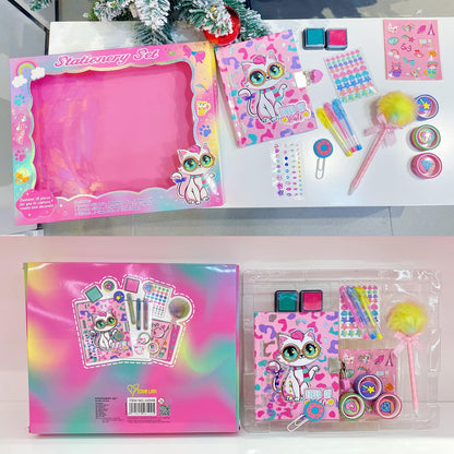 YOYTOO Cat Diary for Girls with Lock, Cat Stationery Set with Secret Diary, Stamps, Pens, Journal Notebook Birthday Christmas Gifts for Little Girls Age 5 6 7 8 9 10