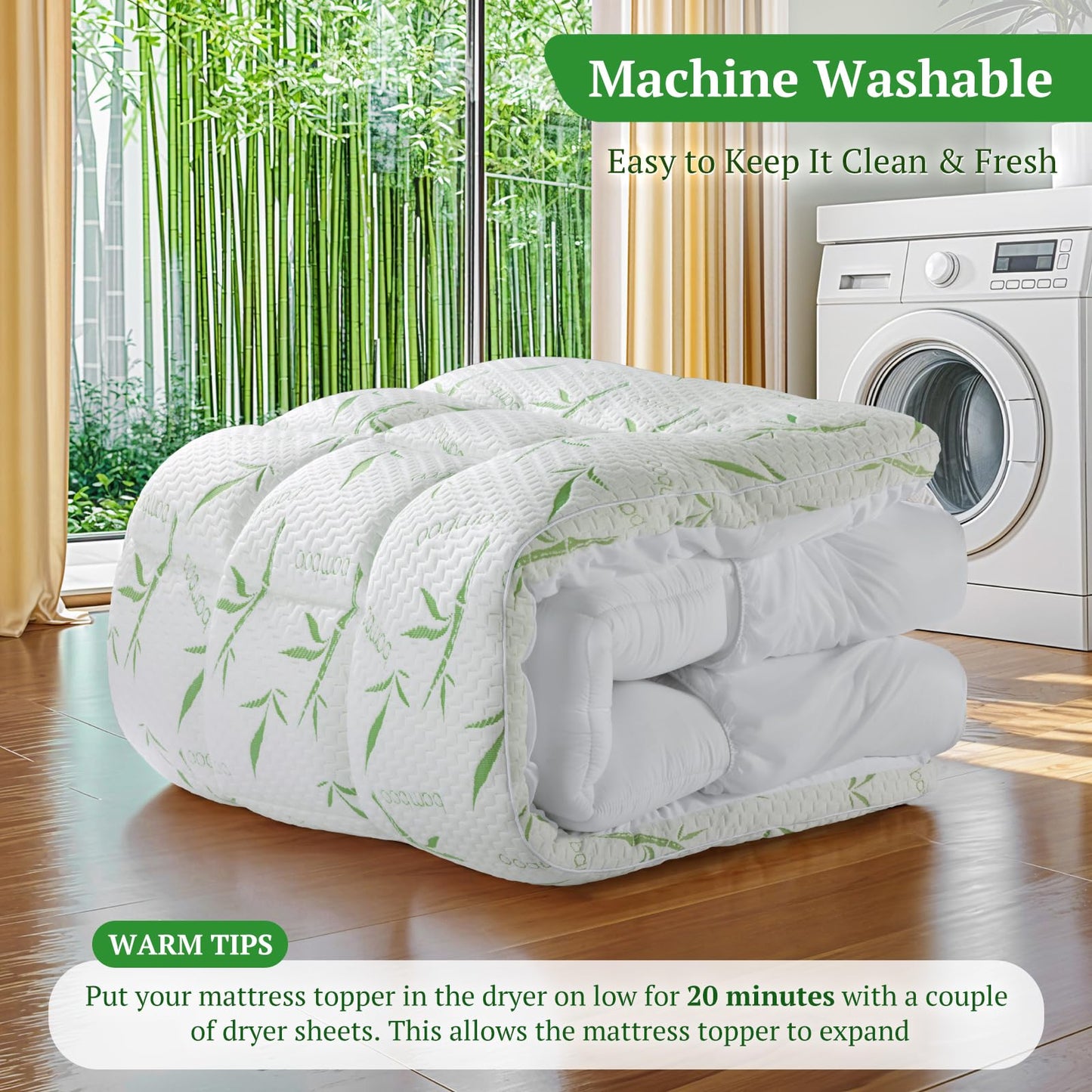 LIANLAM Mattress Topper Full Size - 1500GSM 3D+7D Down Alternative Fill 3 in Pillow Top Mattress Pad, Viscose Made from Bamboo Cover, Extra Firm for Back Pain, 6"-18" Deep Pocket(54"x75")