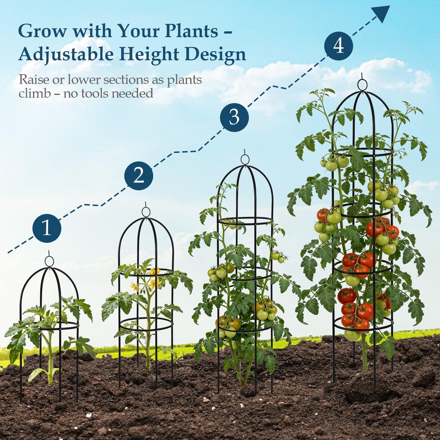 DEVISEFUN 100% Metal Trellis for Climbing Plants Outdoor 6.6ft 1PK,Garden Obelisk Trellis for Potted Plants Indoor with Ties and Butterflies,Plant Support for Clematis Tomato Cucumber Ivy Rose