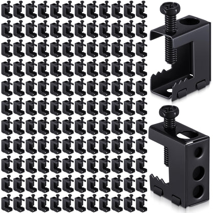 Tandefio 400 Pcs 1/4"-20 Spring Steel Beam Clamps Metal Beam Hangers Bolt on Clamp for Installation on Beams 1/4" and 3/8" Threaded Rod, S Hooks Bridle Rings for Pipe Cable Woodworking Tool (Black)