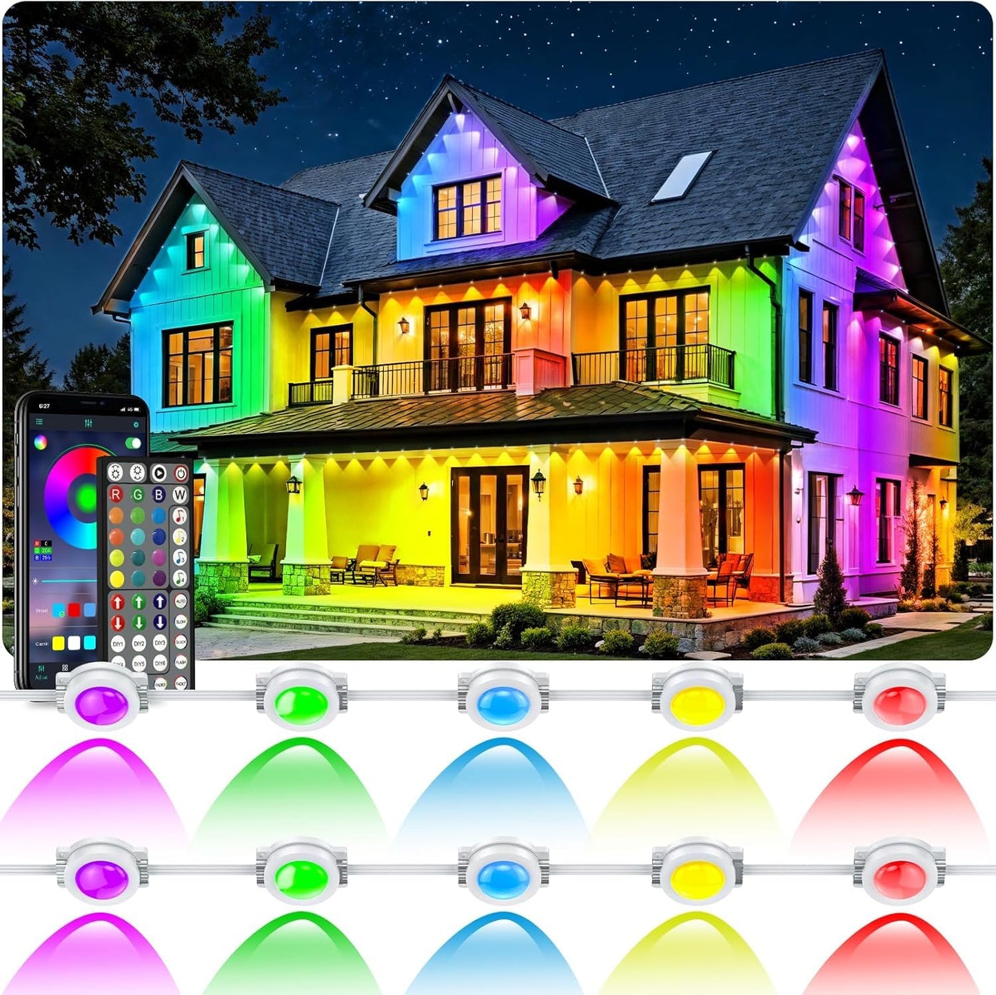 RCUICA 300FT Permanent Outdoor Lights Waterproof with Smart App Control Remote,DIY Scene Modes,Music Sync hronization,Eaves Lights for Garden Decor,Deck,Christmas
